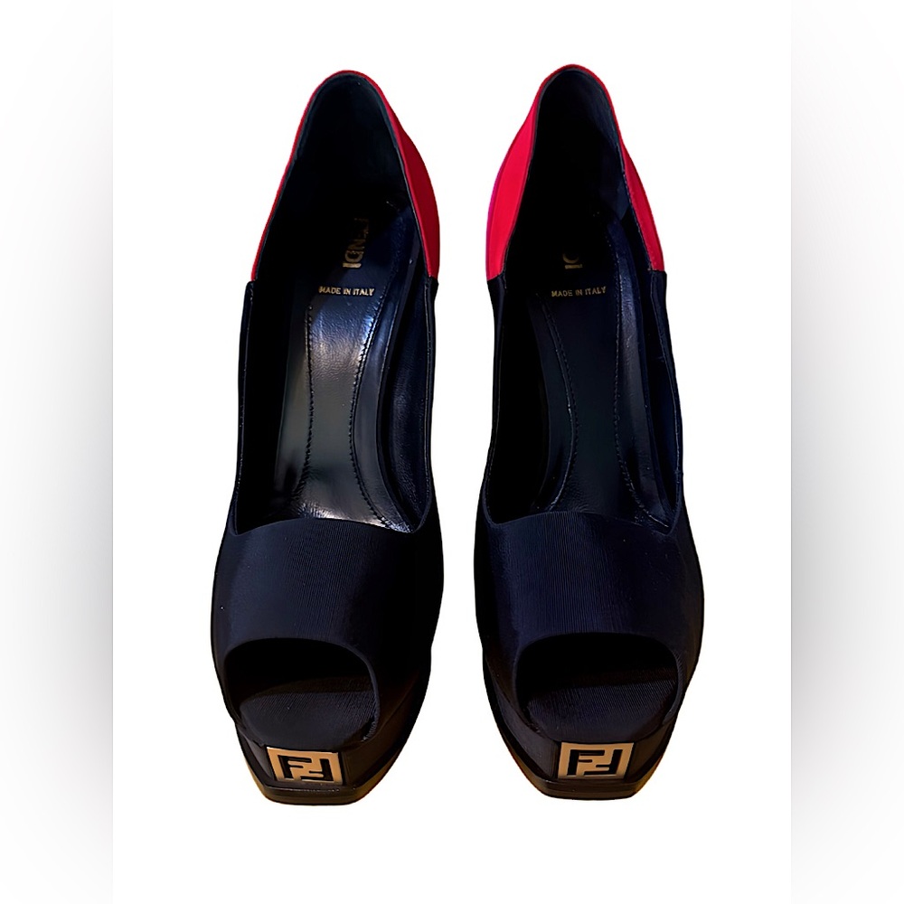 Fendi Black and Red Peep Toe Heels
